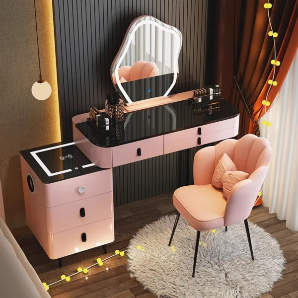 Nightstand Wood Mobile Dressers Mirror Pink Coffee Chair Storage Drawers Dressers Vanity Tavolo Da Trucco Bedrooms Furniture - Image 2