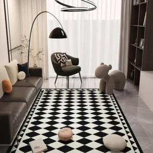 Retro Black Beige Plaid Carpet Artistic Creative Bedroom Rugs Extra Large Customizable Living Room Carpets Easy Care Bedside Rug
