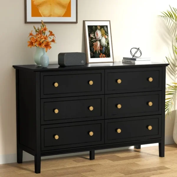 White Dresser, Modern Dresser for Bedroom, 6 Drawer Double Dresser with Metal Handles, Dresser - Image 4