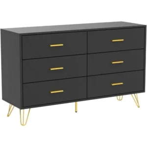 Modern Dresser for Bedroom, 6 Drawer Double with Wide Drawers and Metal Handles, Wood Dressers & Chest of Hallway, Entryway. - Image 6