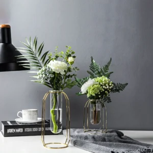 Nordic Modern Gold Wrought Iron Metal Hydroponic Vase Glass Test Tube Vase Geometric Iron Art Vase For Home Living Room Decor - Image 6