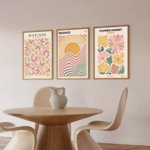 Set of 3 bohemia Abstract Butterfly Flower Market Gallery Wall Art Canvas Prints, Bauhaus Posters, Matisse Exhibition Wall Art, Floral Wall Art, retro Art Prints, Flower Market Posters, Bedroom Living Room Restaurant Corridor Wall Decor, No Frame - Image 5