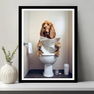 1pc Canvas Poster , Print Wall Art Cocker Spaniel Wall Art Funny Bathroom Decor Cocker Spaniel in Toilet Animal in toilet Petsho