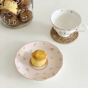 French Pink Rabbit Print Vintage Coffee Cup and Saucer Set Ceramic Cup Cute Girls' Afternoon Tea Dim & Saucer - Image 3