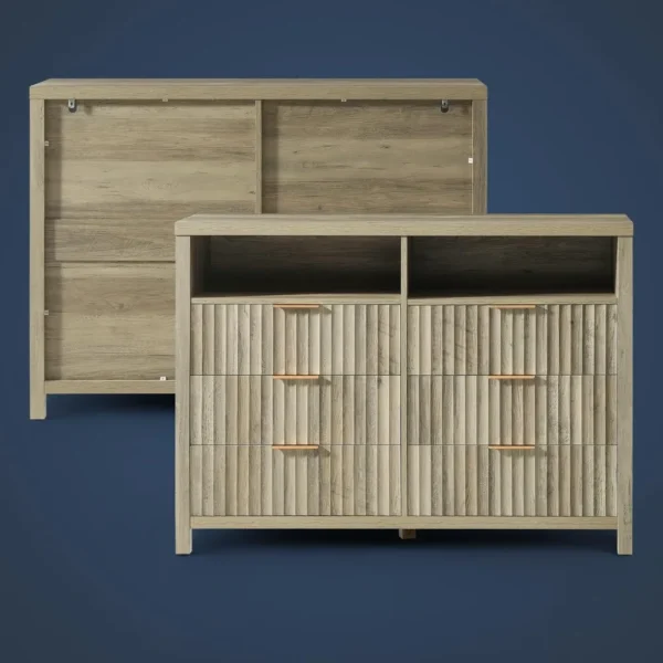 6 drawer bedroom dresser, large modern wooden chest of drawers with 2 shelves, drawer TV stand, wooden drawer organizer