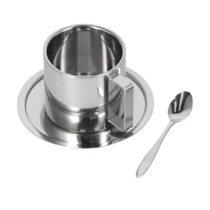 Insulated Coffee Cup with Saucer Spoon Set Stainless Steel Double Walled Mugs Milk Tea Cup for Kitchens Hotels Coffee Shops - Image 2