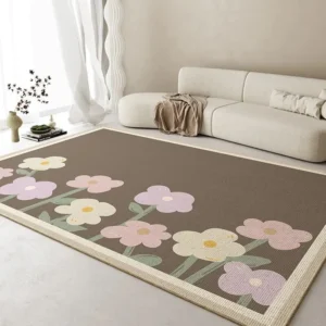 VIKAMA Fresh Living Room Carpet Waterproof Non-slip Coffee Table Carpet Large Area of Crystal Velvet Carpet Floral Mat - Image 4