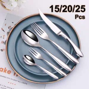 5/10/15/20/25Pcs Silver Dinner Set Stainless Steel 304 Tableware Gold Cutlery Mirror Western Knife Fork Spoon Kitchen Utensils - Image 2