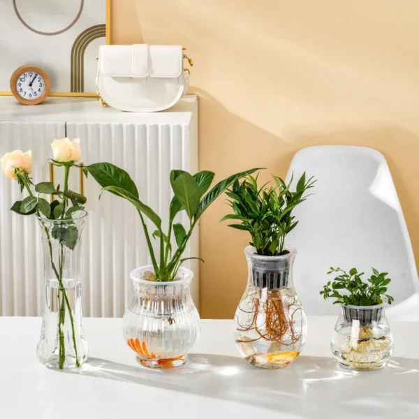 Mini Hydroponic Flower Pot Fish Tank Transparent Plastic Soilless Plant Pots Self Watering Planter Pot Vase for Home Decoration - Image 2