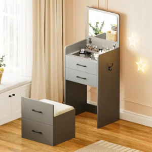 3 in 1 Vanity Desk ,Small Make Up Vanity Set with Visible Glass Desktop,Compact Makeup Vanity ,Cushioned Tool,Dressing Table - Image 5