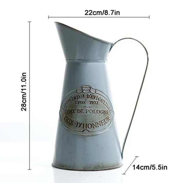 Vintage Style Metal Flower Vase Galvanized Finish Rustic Flower Jug Vase for Indoor and Outdoor Decor - Image 3