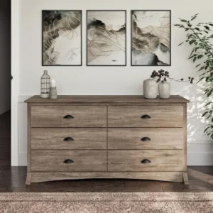 Bedroom Furniture:Double Dresser for Bedroom, 6-Drawer Wide Chest of Drawers, Traditional Bedroom Dresser, WDC-6330-V - Image 5