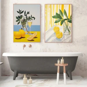 Italian Summer Amalfi With Lemons Drink Landscape Triptych Poster Canvas Painting Wall Art Pictures Kitchen Home Hotel Decor - Image 3