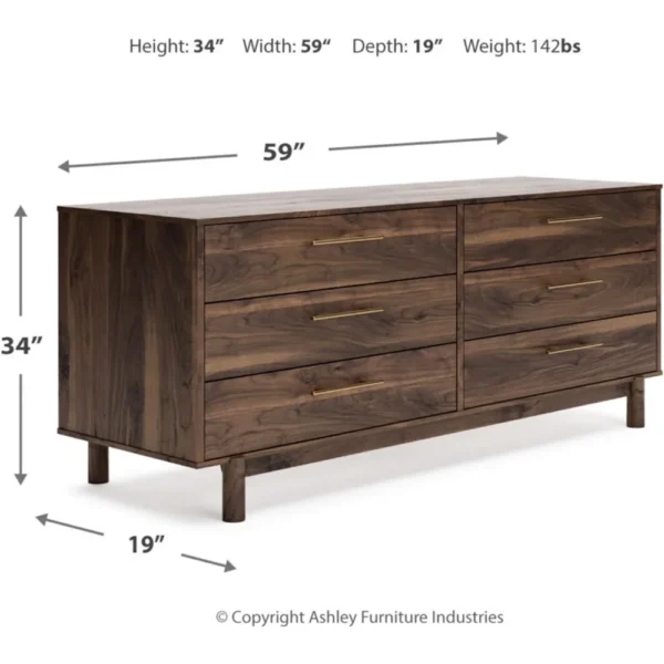 Dressing table, Calverson Contemporary 6 drawer dress, gold brushed, dark brown - Image 3