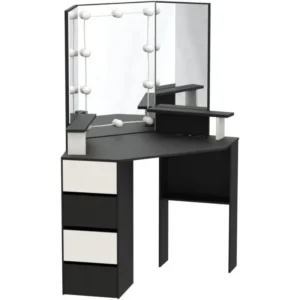Corner Desk with Lighted Mirror & Power Strip,White Makeup Table, 42 inch Corner Vanity Mirror with Lights and 4 Drawer - Image 5