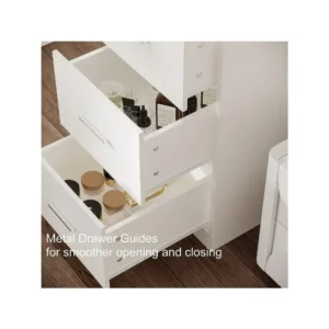 XMSJ Dressing Table with Illuminated Mirror, Dressing Table with Storage Shelves and 4 Drawers, 10 LED Lights, White - Image 3