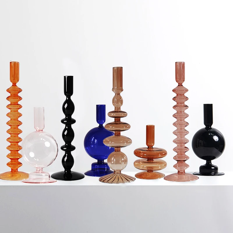 Vintage Glass Candlestick Flower Vase Crafts Glass Floriddle Taper Candle Holder Nordic Home Decorate Romantic Minimalist Holder - Image 4