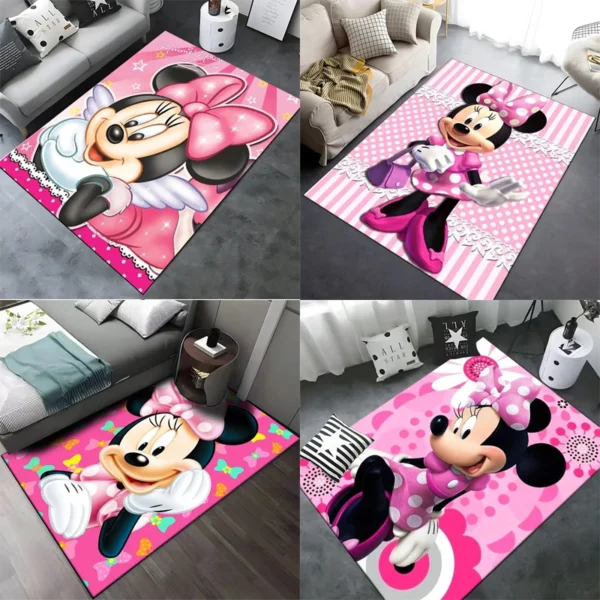 MINISO Disney Mickey Minnie Kids Pink Room Bedside Carpet Non Slip Soft Floor Mats Sofa Coffee Table Area Rugs for Home Decor