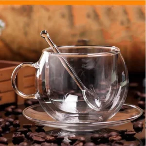 150/300ml Double Wall Glass Coffee Cup with Saucers and Spoon Heat Resistant Espresso Cups With Handle Mug Drinkware Milk Teacup - Image 5