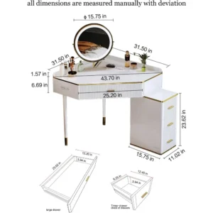 Vanity with Lighted Mirror, Makeup Dressing Table with 4 Drawers, Cabinet and Rotating Mirror, Writing Desk White - Image 2