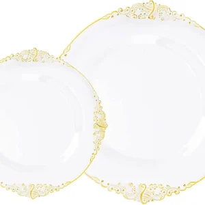 50 People Plastic Dinner Plates White Plastic Plates with Gold Rim Gold Lace Plates Gold Plastic Plates for Weddings Celebration - Image 6