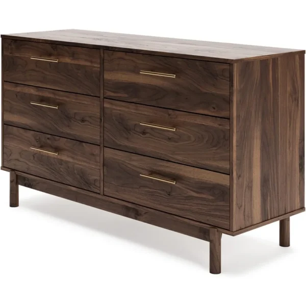 Dressing table, Calverson Contemporary 6 drawer dress, gold brushed, dark brown - Image 6