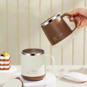 New Office and Business Water Cups, Stainless Steel Mugs with Tea Filters, Double-layer Anti Scalding Plastic Handle Coffee Cups - Image 4