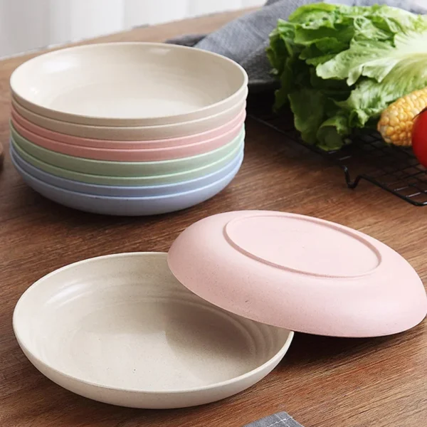 Wheat Straw Solid Color Round Plates Salad Dessert Dinner Reusable Microwave Safe Anti Fall And Shatter Plates Fruit Plate - Image 4