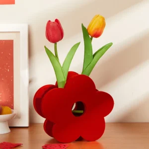 Creative Vase Ornaments Chinese Wedding Supplies Decor 3D Red Xi/Flower Shape Felt Handicrafts Retro Vase Home Party Room Layout - Image 4