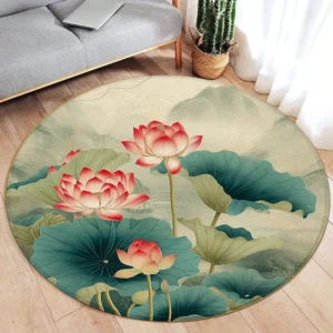 Chinese Lotus Flower Koi Cherry Blossom Living Room Decor Round Carpet Bedroom Carpet Home Floor Mat Washable Leisure Carpet - Image 3