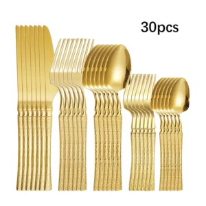 6/30pcs Golden waist knife, fork and spoon stainless steel tableware set dessert fork and spoon steak knife, fork and spoon - Image 2