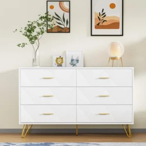 Modern Dresser for Bedroom, 6 Drawer Double with Wide Drawers and Metal Handles, Wood Dressers & Chest of Hallway, Entryway. - Image 2