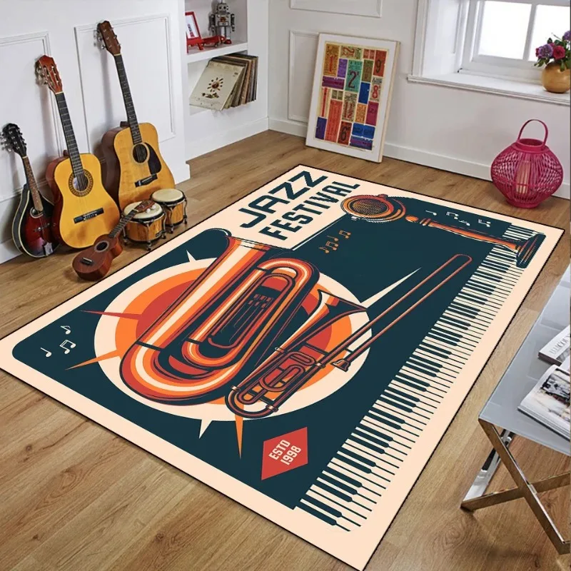 Retro Music 3D Printed Rugs for Bedroom Decoration Vintage Guitar Big Home Carpet Living Room Sofa Table Soft Non-Slip Floor Mat - Image 3