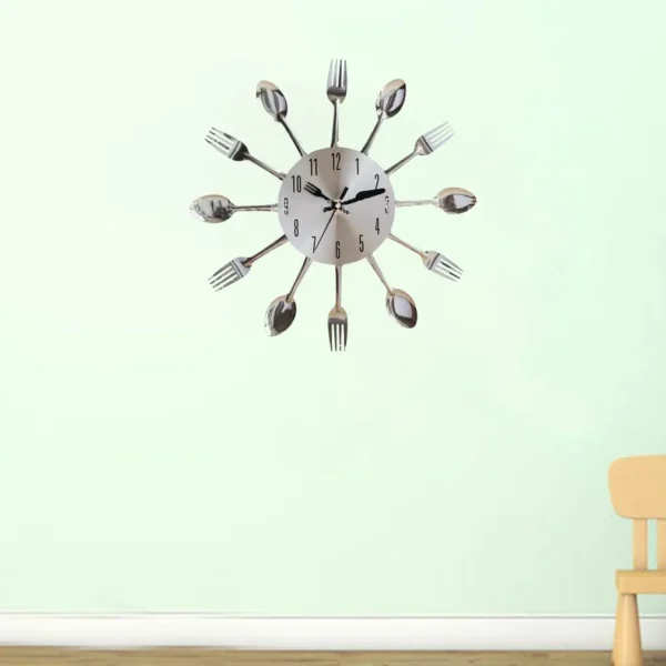 New 3D Metal Tableware Wall Clock Stainless Steel Knife Fork Spoon Kitchen Restaurant Wall Clock Creactive Home Decoration - Image 5