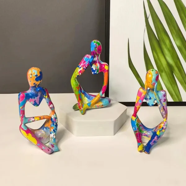 Resin Thinker Statue Colorful Art Abstract Sculpture, Modern Home Decor Accents Large Graffiti Collectible Figurines - Image 6