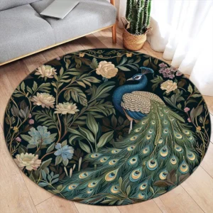 Chinese Lotus Flower Koi Cherry Blossom Living Room Decor Round Carpet Bedroom Carpet Home Floor Mat Washable Leisure Carpet - Image 5