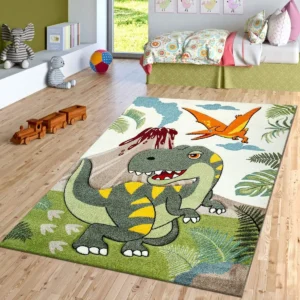 Cartoon Dinosaur Jungle Green Children's Carpet, Soft Non Slip Indoor Carpet, Small and Medium Size Alfombra Tapete Peludo Rugs