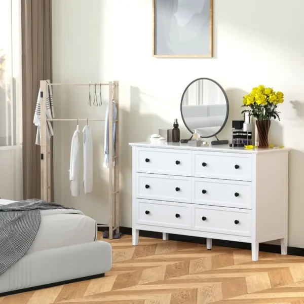 White Dresser, Modern Dresser for Bedroom, 6 Drawer Double Dresser with Metal Handles, Dresser - Image 2