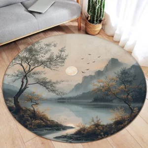 Chinese Lotus Flower Koi Cherry Blossom Living Room Decor Round Carpet Bedroom Carpet Home Floor Mat Washable Leisure Carpet - Image 4