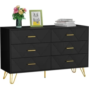 Modern Dresser for Bedroom, 6 Drawer Double with Wide Drawers and Metal Handles, Wood Dressers & Chest of Hallway, Entryway. - Image 4
