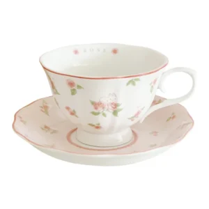 French Pink Rabbit Print Vintage Coffee Cup and Saucer Set Ceramic Cup Cute Girls' Afternoon Tea Dim & Saucer - Image 4