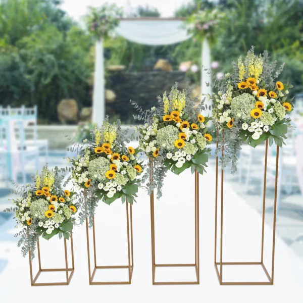 4Pcs Metal Flower Stand Floor Vase Column Geometric Centerpieces Vase for Tables Gold Flower Holder for Home Party
