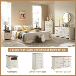 7 Drawers Dresser Chests for Bedroom, Wood Vintage Chests of Drawers for Bedroom Living Room Hallway, Dressers Chset Organizer - Image 2