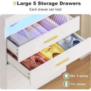 White Dressing Table with LED Lights, 5 Drawers with Pull-Out Tray and Open Space, Modern High Dressing Table - Image 6