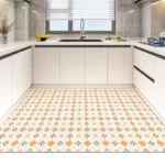 Kitchen Floor Mat Large Size Pvc Waterproof Leather Carpet Non-slip and Oil-proof Foot Mats Orange Retro Home Decoration Rug