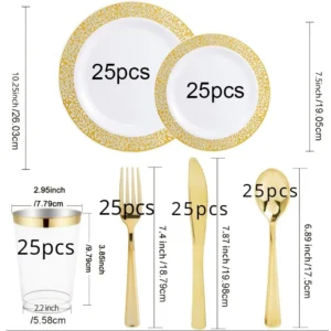 150pcs/set High-end Plastic Tableware Set, Wedding Plastic Plates, Party Transparent Tableware, Reusable Tableware - Image 6