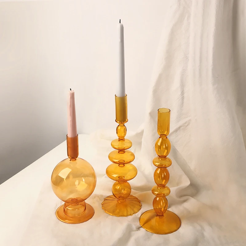 Vintage Glass Candlestick Flower Vase Crafts Glass Floriddle Taper Candle Holder Nordic Home Decorate Romantic Minimalist Holder - Image 2