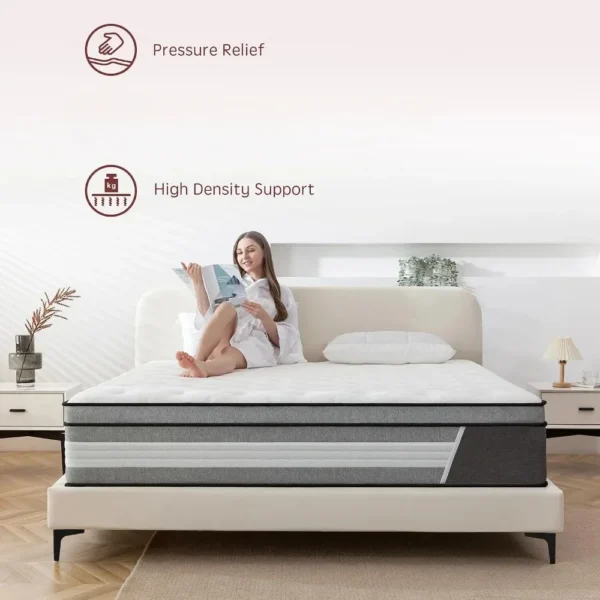 King Mattress, 14 Inch Innerspring Hybrid Mattress in a Box with Memory Foam, Individually Wrapped Encased Spring Mattress - Image 4