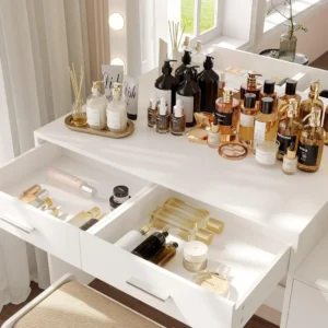 Dressing Table with Illuminated Mirror, Large Dressing Table with Storage Shelves and 5 Drawers, Bedroom Dresser - Image 3