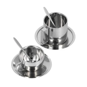 Insulated Coffee Cup with Saucer Spoon Set Stainless Steel Double Walled Mugs Milk Tea Cup for Kitchens Hotels Coffee Shops